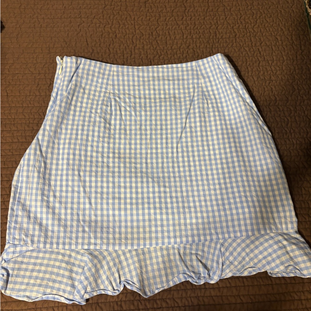 Light Blue Gingham Ruffle Mini Skirt - Picture 2 of 3